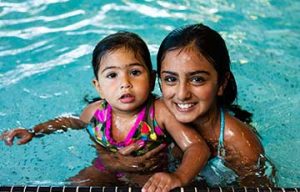 Sister's enjoying the pool at the YMCA