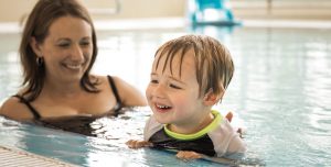 Mom and toddler in pool